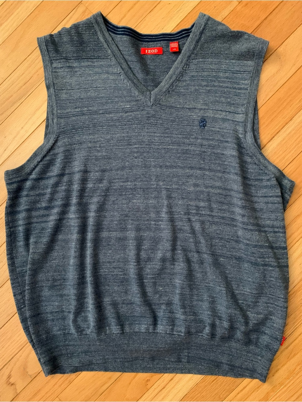 Izod Men's Heather Blue Gray V-Neck Sweater Vest Large 100% Cotton